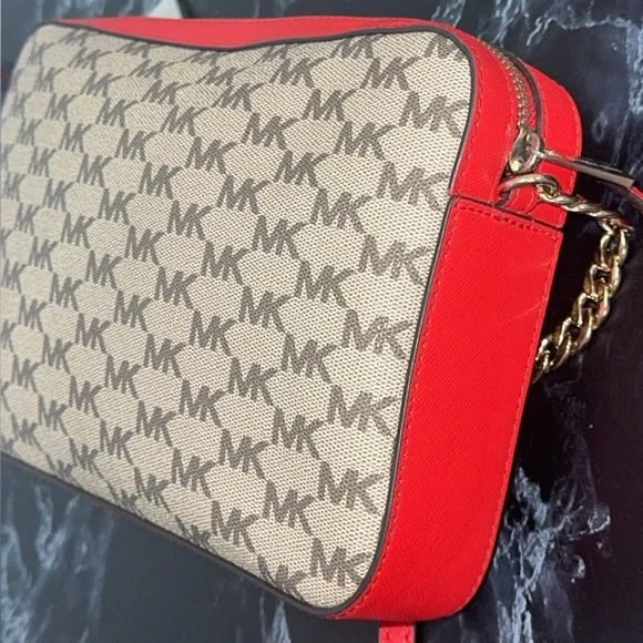 MICHAEL KORS Women’s Crossbody Bag Red Multi Canvas Leather Trim AUTHENTIC - Picture 10 of 13